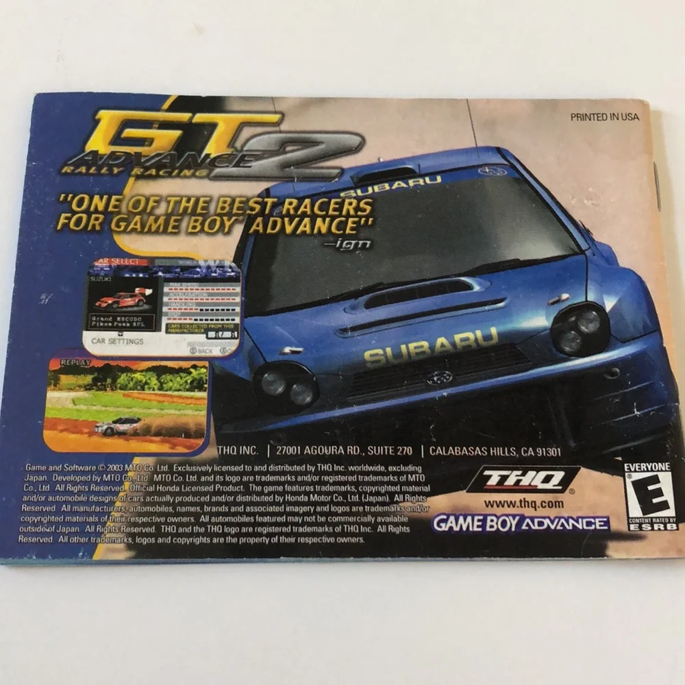 Nintendo Game Boy Advance GT3 Advance Pro Concept Racing game